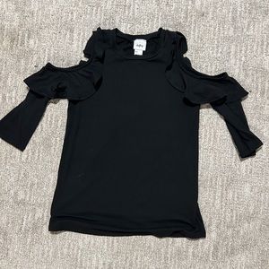 Black open shoulder top. Can dress it up or down. Very comfy top, lightweight.